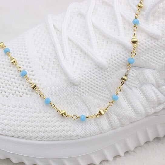 18k Gold Filled High Finish Polish Turquoise Ball Ankle Bracelet Image 2