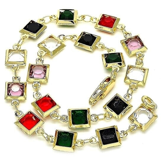 18k Gold Filled High Polish Finish Dark Block Crystal Anklet Image 2