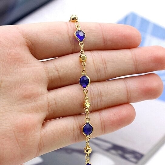 18k Gold Filled High Polish Finish Blue Crystal Ankle Bracelet Image 4