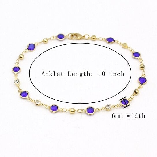 18k Gold Filled High Polish Finish Blue Crystal Ankle Bracelet Image 6