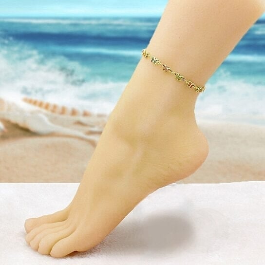 18k Gold Filled High Polish Finish Multi Color Crystal Butterfly Ankle Bracelet Image 2