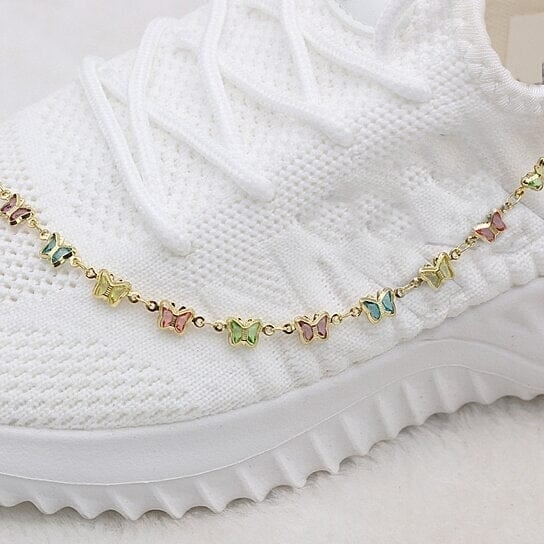 18k Gold Filled High Polish Finish Multi Color Crystal Butterfly Ankle Bracelet Image 4