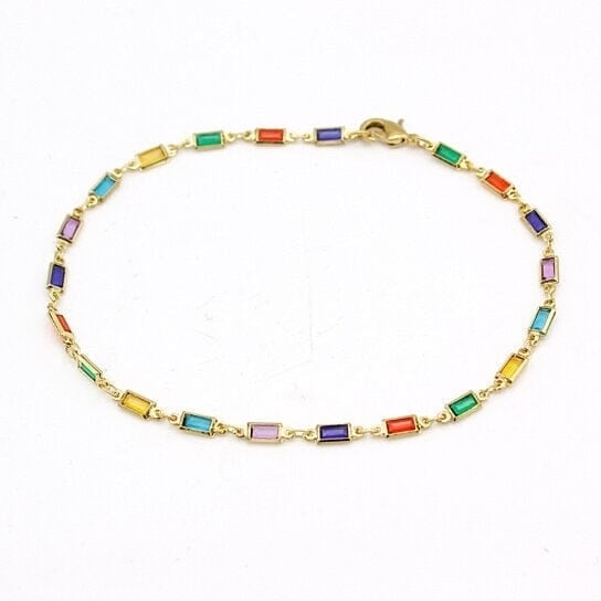 18k Gold Filled High Polish Finish Gold And Multi Color Dark Crystal Baguette Anklet Image 1