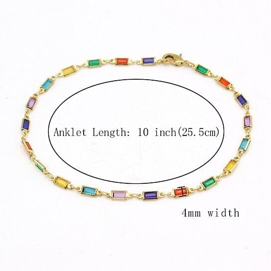 18k Gold Filled High Polish Finish Gold And Multi Color Dark Crystal Baguette Anklet Image 4