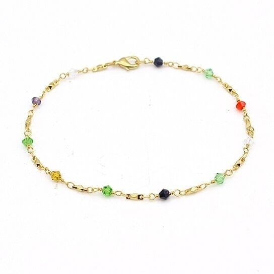 18k Gold Filled High Polish Finish Multi Color Ball Crystal Ankle Bracelet Image 1