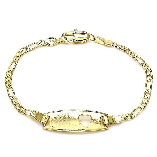 18k Gold Filled High Polish Finish Figaro Heart Link ID Name Bracelet Image 1