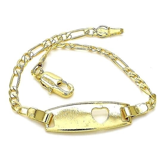 18k Gold Filled High Polish Finish Figaro Heart Link ID Name Bracelet Image 2