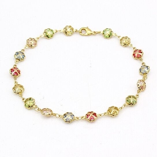 18k Gold Filled High Polish Finish Gold Multi Color Crystal Anklet Image 1