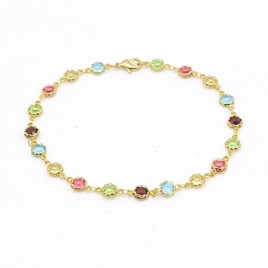 18k Gold Filled High Polish Finish Multi Color Flower Crystal Ankle Bracelet Image 1