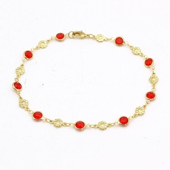 18k Gold Filled High Polish Finish Red Crystal Flower Ankle Bracelet Image 1