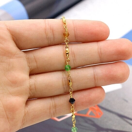 18k Gold Filled High Polish Finish Multi Color Ball Crystal Ankle Bracelet Image 3