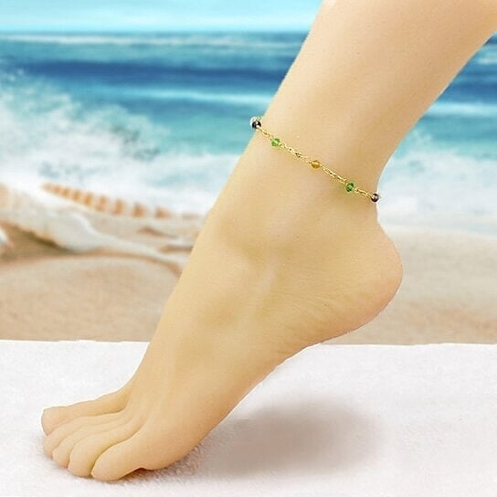 18k Gold Filled High Polish Finish Multi Color Ball Crystal Ankle Bracelet Image 4