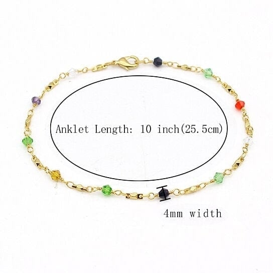 18k Gold Filled High Polish Finish Multi Color Ball Crystal Ankle Bracelet Image 4