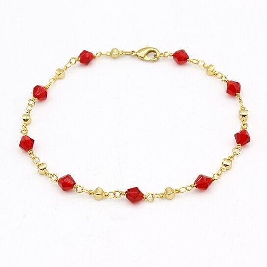 18k Gold Filled High Polish Finish Red Crystal Ankle Bracelet Image 1