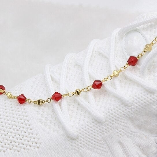 18k Gold Filled High Polish Finish Red Crystal Ankle Bracelet Image 2