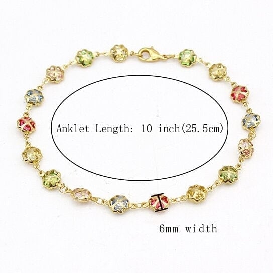 18k Gold Filled High Polish Finish Gold Multi Color Crystal Anklet Image 6