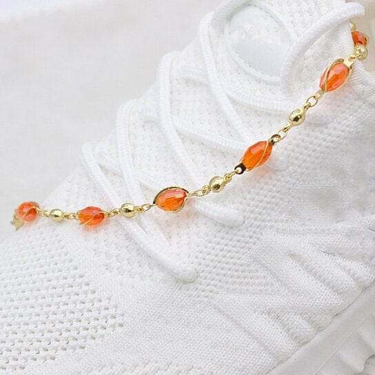 18K Gold Filled High Polish Finish Oval Crystal Ankle Bracelet Image 2