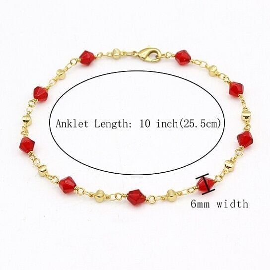 18k Gold Filled High Polish Finish Red Crystal Ankle Bracelet Image 4