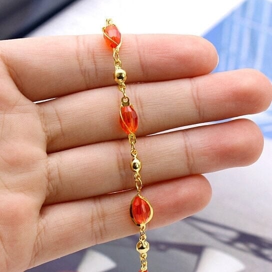 18K Gold Filled High Polish Finish Oval Crystal Ankle Bracelet Image 4