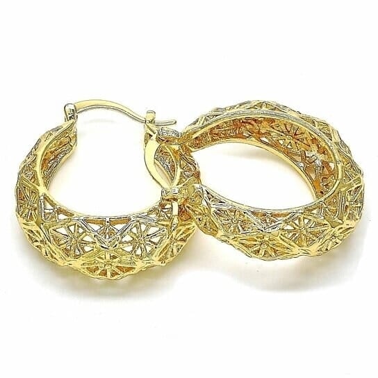 18k Gold Filled High Polish Finsh Diamond Cut Fancy Filigree Hoop Earrings Textured Gold Hoop Earrings Image 1