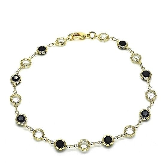 18k Gold Filled High Polish Finsh Gold Crystal Black And White Round Anklet 10 Image 1