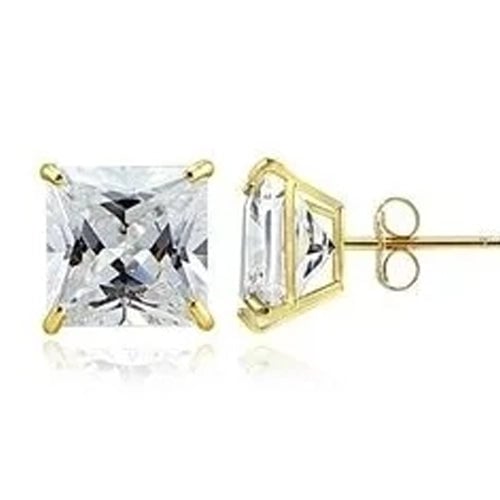 18k Gold Filled High Polish Finsh Stud Earring with Cubic Zirconia Square Golden Tone 8mm Image 1