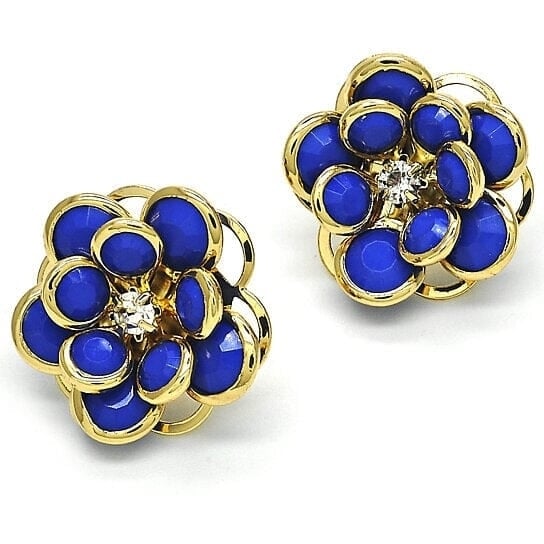 18k Gold Filled High Polish Finsh Sapphire Hibiscus Crystal Stud Earring Image 2