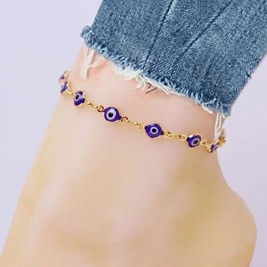 18k Gold Plated Blue Evil Eye Anklet Image 1