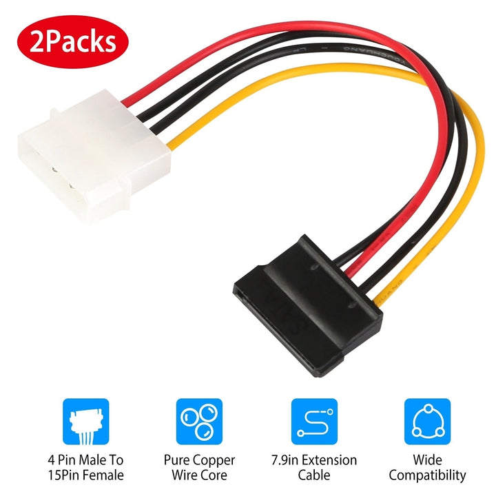 2-Pack: 4 Pin Male To 15Pin Female Data Cable Adapter Image 7