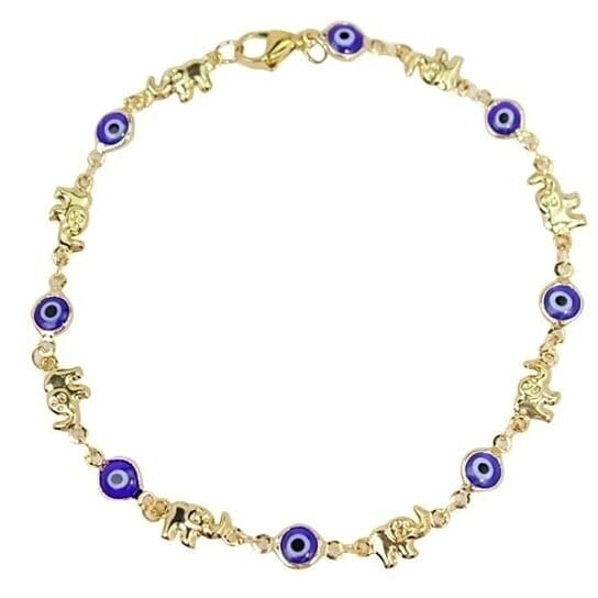 18k Gold Plated Elephant Blue Evil Eye Anklet Image 1