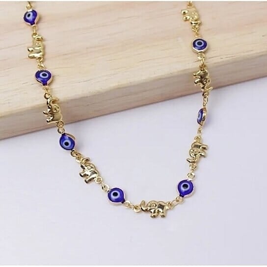 18k Gold Plated Elephant Blue Evil Eye Anklet Image 2