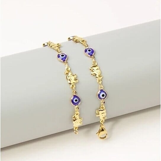 18k Gold Plated Elephant Blue Evil Eye Anklet Image 3