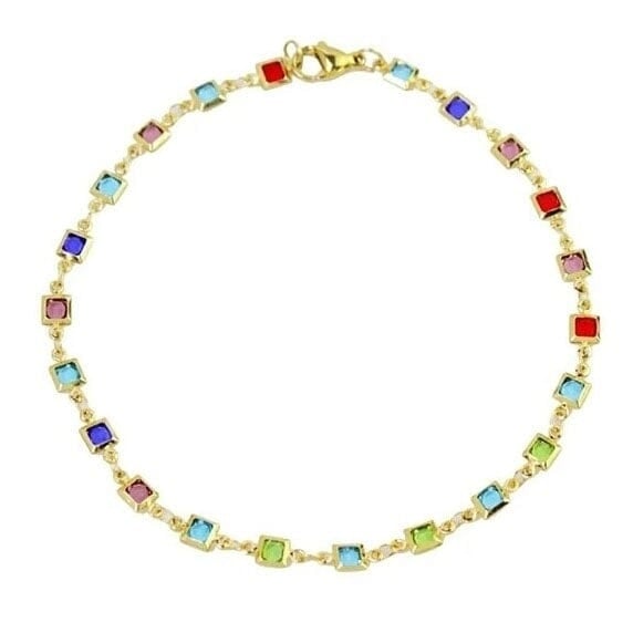 18K Gold Plated Light Multi Color Crystal Square Ankle Bracelet Image 1