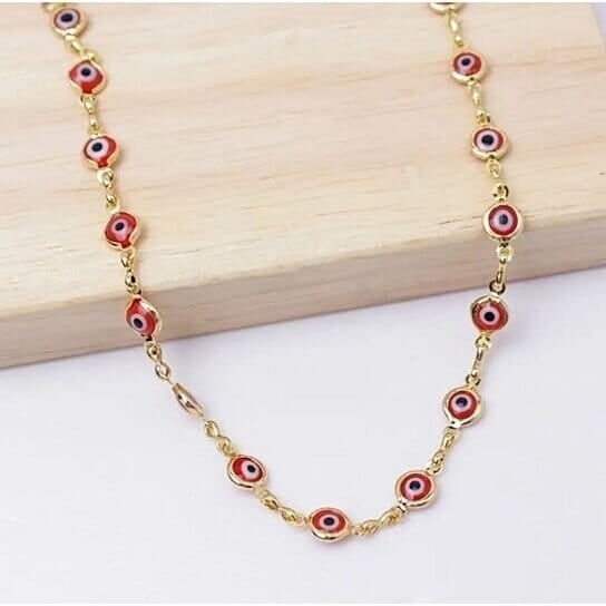 18k Gold Plated Red Evil Eye Anklet Image 2