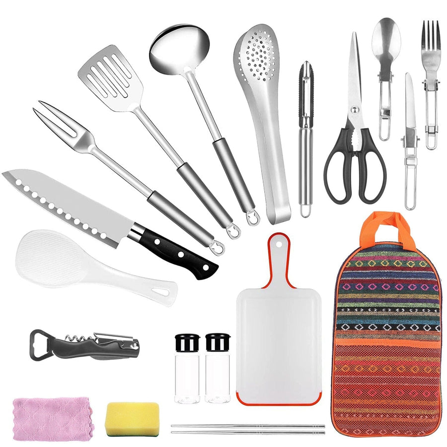 19-Piece: Camping Cooking Utensil Kit Portable Picnic Cookware Image 1