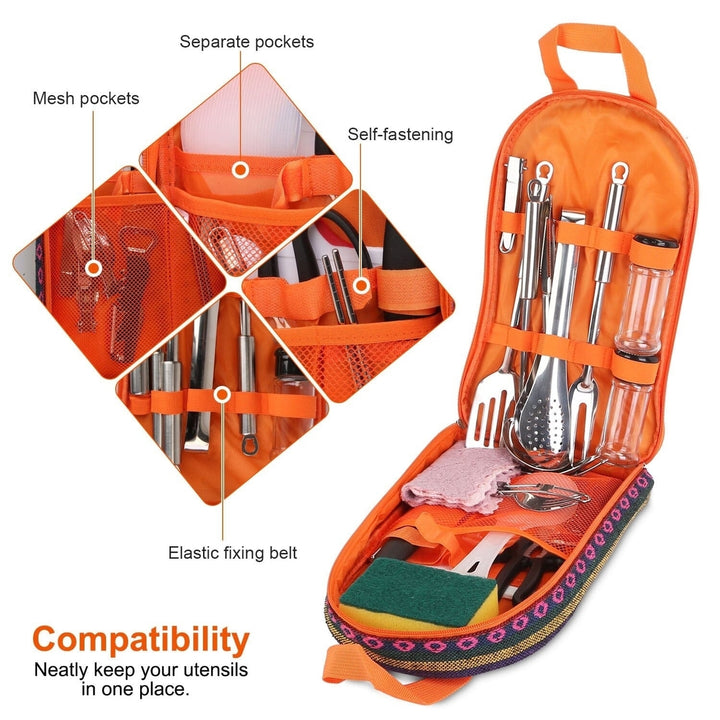 19-Piece: Camping Cooking Utensil Kit Portable Picnic Cookware Image 7