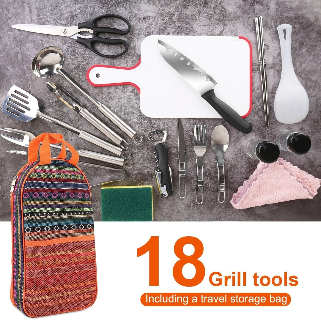 19-Piece: Camping Cooking Utensil Kit Portable Picnic Cookware Image 10