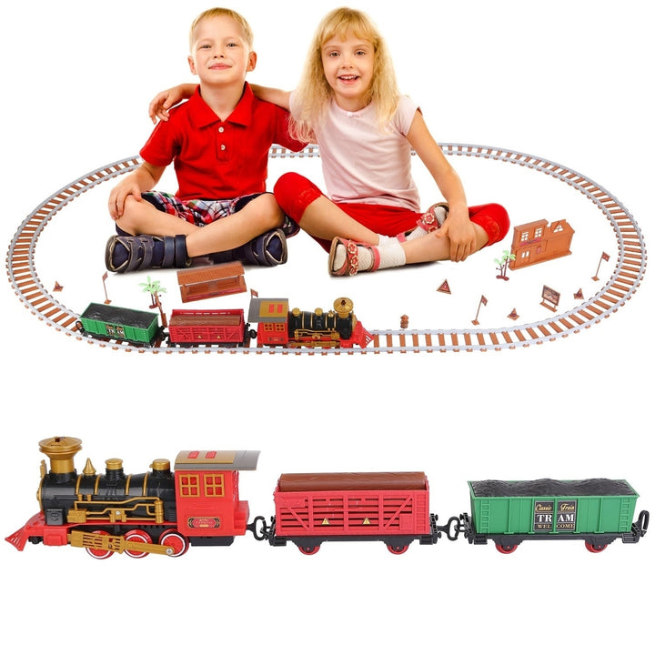 193-Piece: Electric Train Set Steam Locomotive Passenger Coach Coal Car Christmas Train Image 1