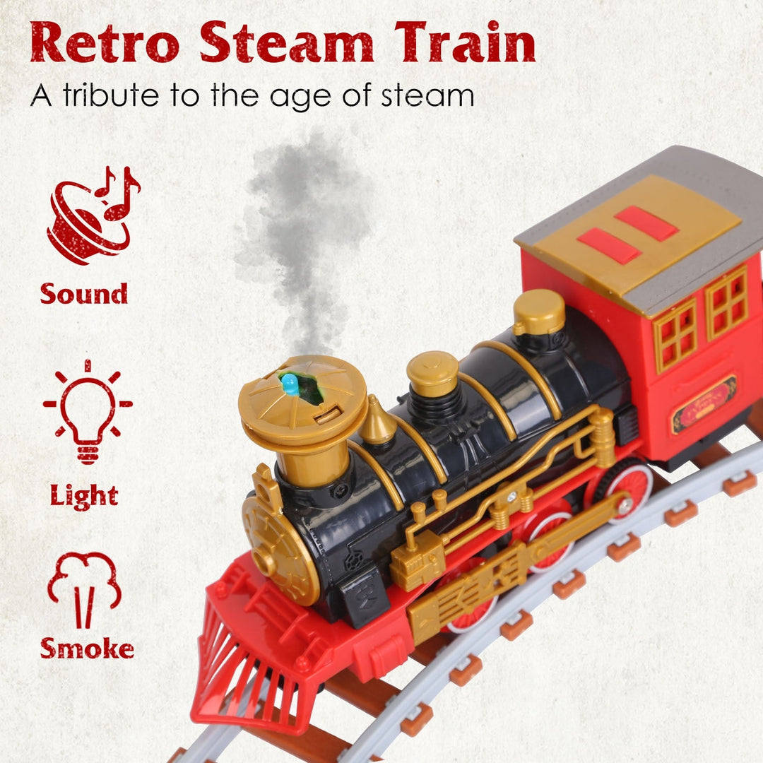 193-Piece: Electric Train Set Steam Locomotive Passenger Coach Coal Car Christmas Train Image 4