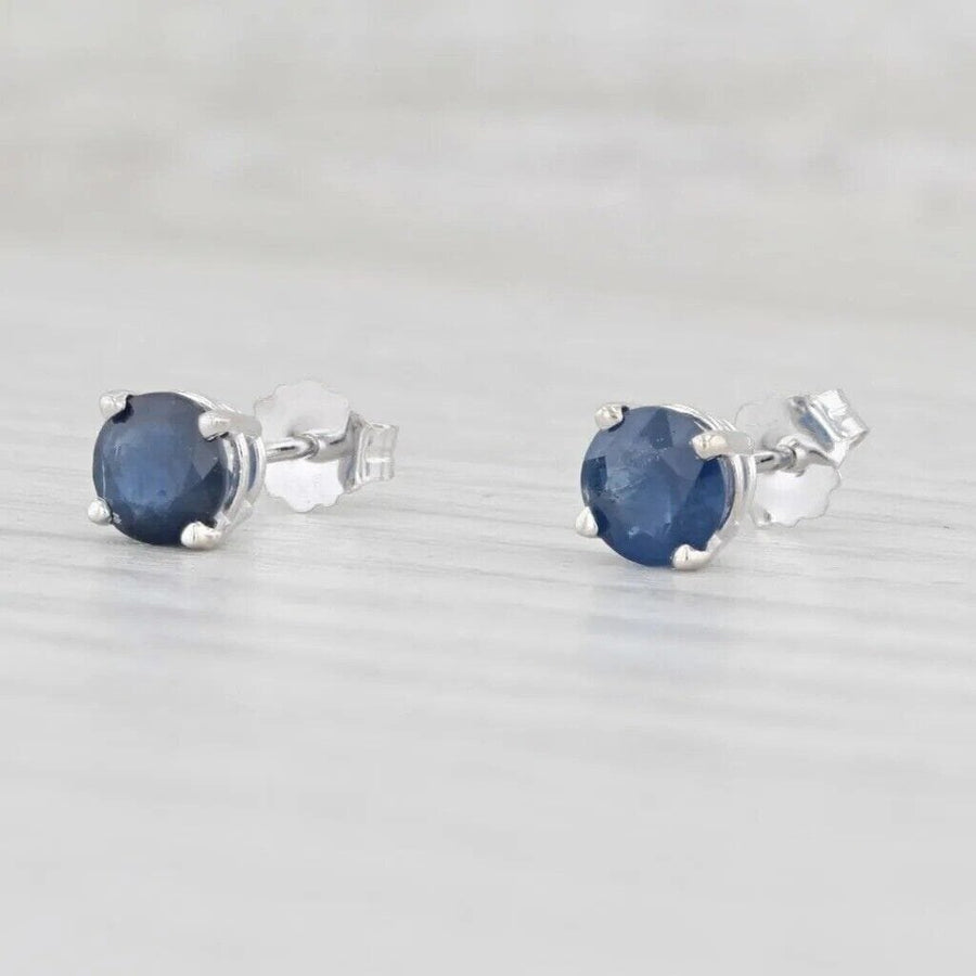 1ctw Blue Sapphire Stud Earrings 14k White Gold September Birthstone Solitaire Image 1