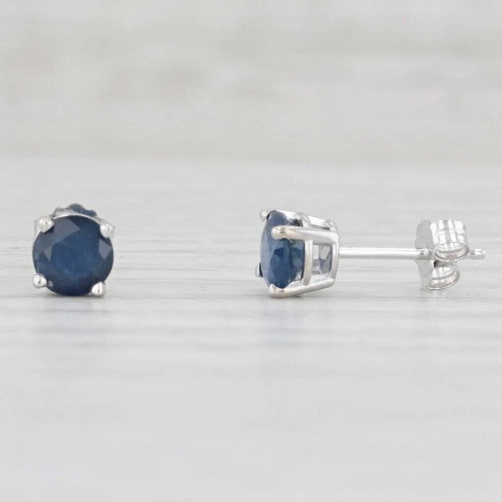 1ctw Blue Sapphire Stud Earrings 14k White Gold September Birthstone Solitaire Image 2