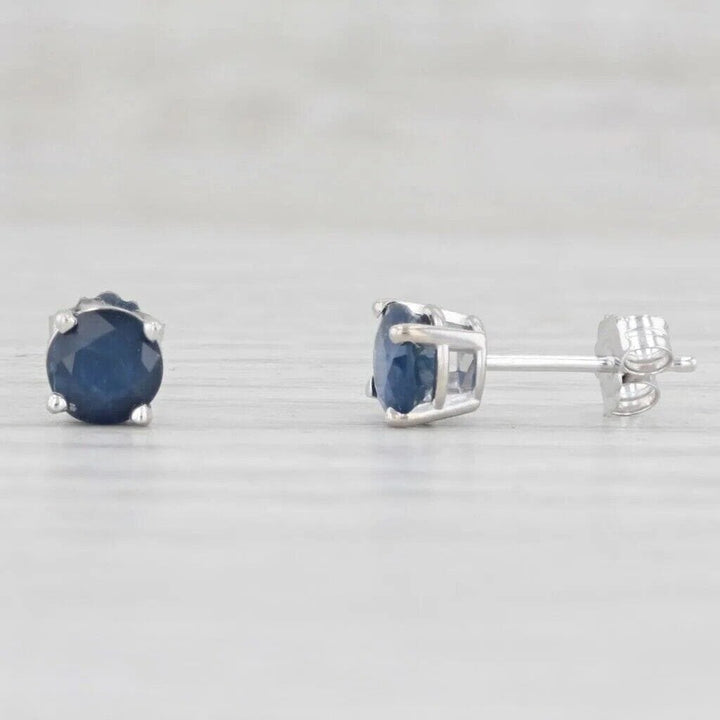 1ctw Blue Sapphire Stud Earrings 14k White Gold September Birthstone Solitaire Image 2