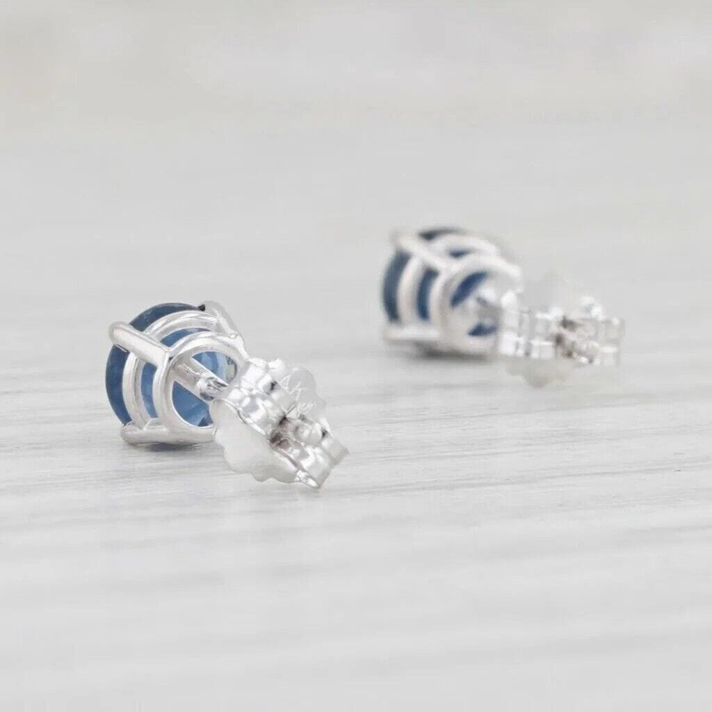 1ctw Blue Sapphire Stud Earrings 14k White Gold September Birthstone Solitaire Image 3