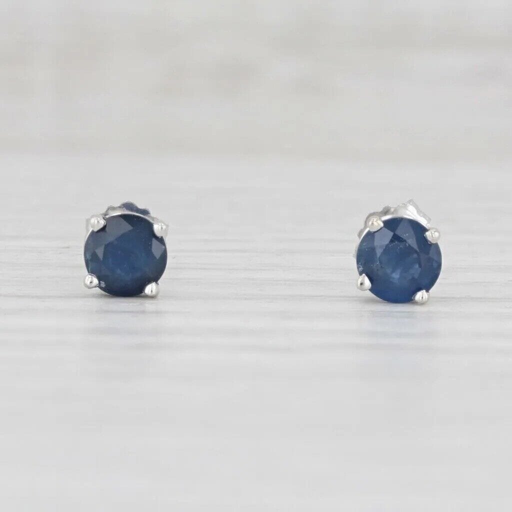 1ctw Blue Sapphire Stud Earrings 14k White Gold September Birthstone Solitaire Image 4