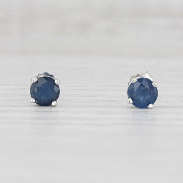 1ctw Blue Sapphire Stud Earrings 14k White Gold September Birthstone Solitaire Image 4