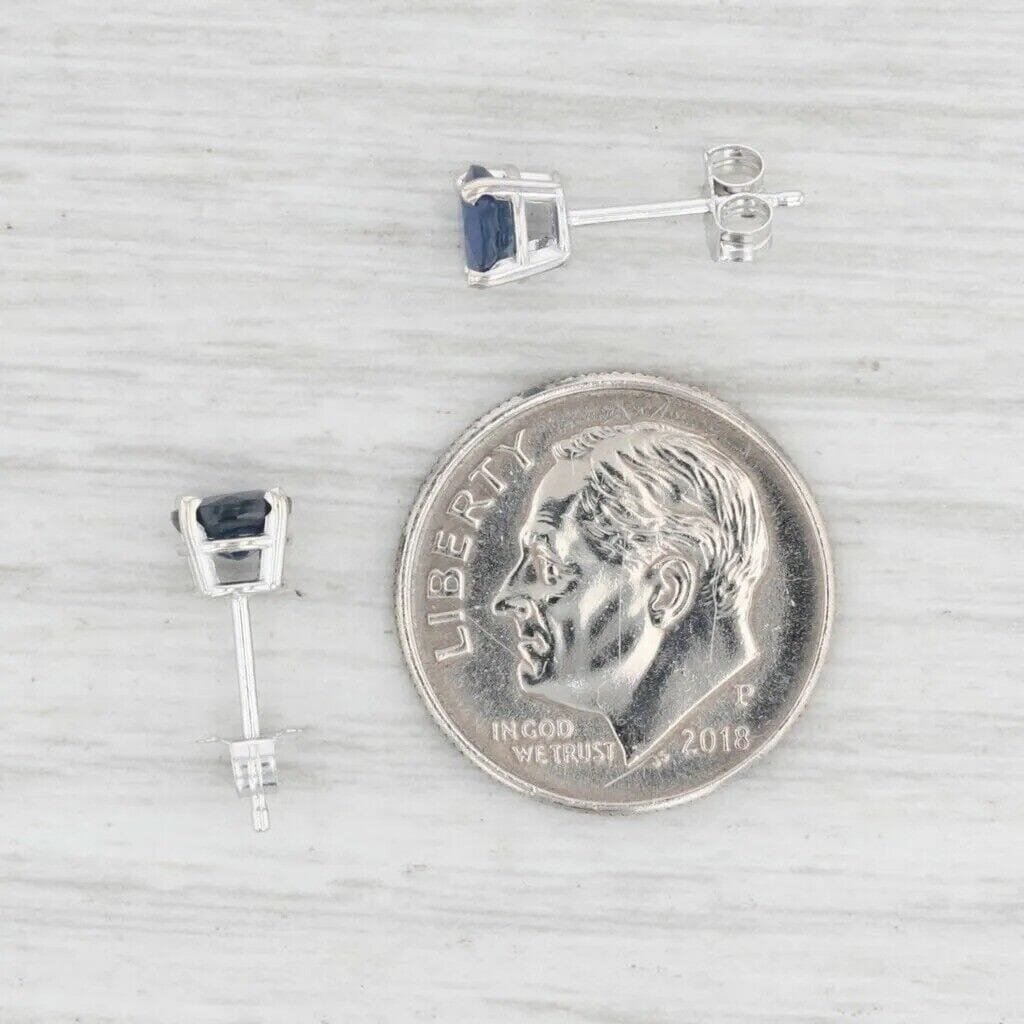 1ctw Blue Sapphire Stud Earrings 14k White Gold September Birthstone Solitaire Image 4