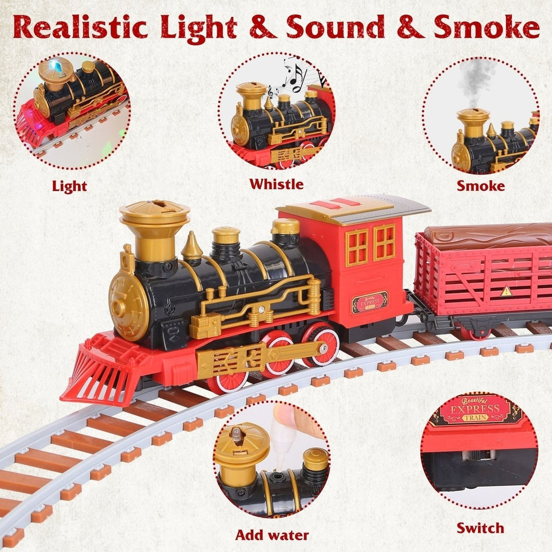 193-Piece: Electric Train Set Steam Locomotive Passenger Coach Coal Car Christmas Train Image 10