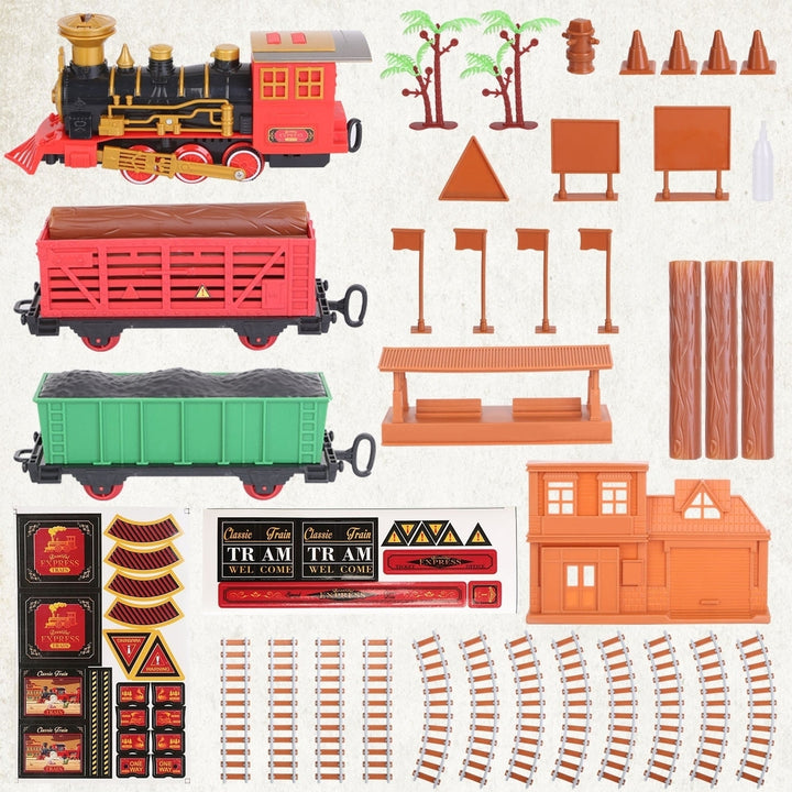 193-Piece: Electric Train Set Steam Locomotive Passenger Coach Coal Car Christmas Train Image 11