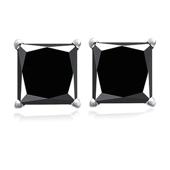 18k White Gold High Polish Finish Black Square Stud Set Unisex Earrings Image 1