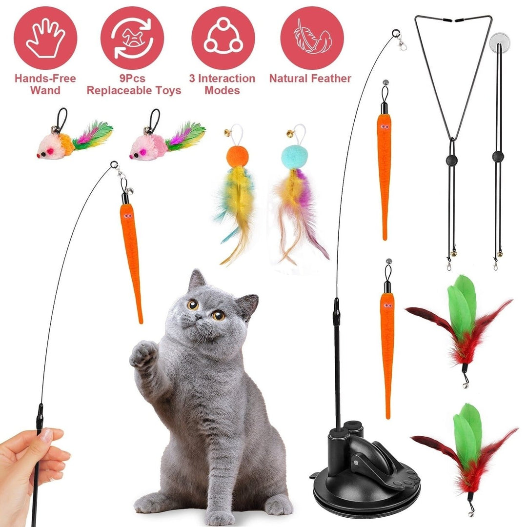 2 Cat Wand Toys with Suction Cup Double Head Interactive Cat Feather Toy Image 4